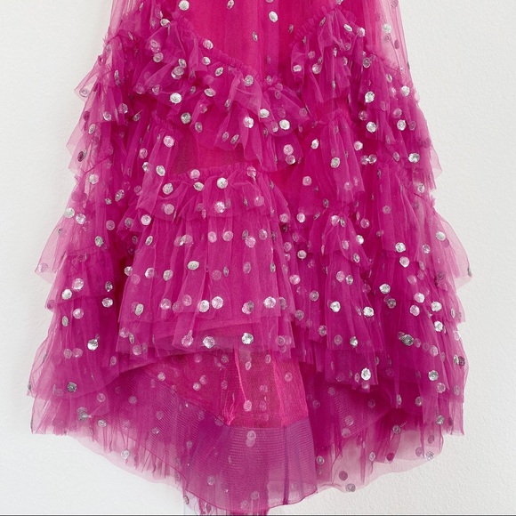 Marchesa Notte Sequin Dot Tulle Ruffle Midi Dress - Picture 9 of 13